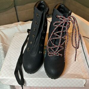 Women’s Black Combat Ankle Heeled Boots